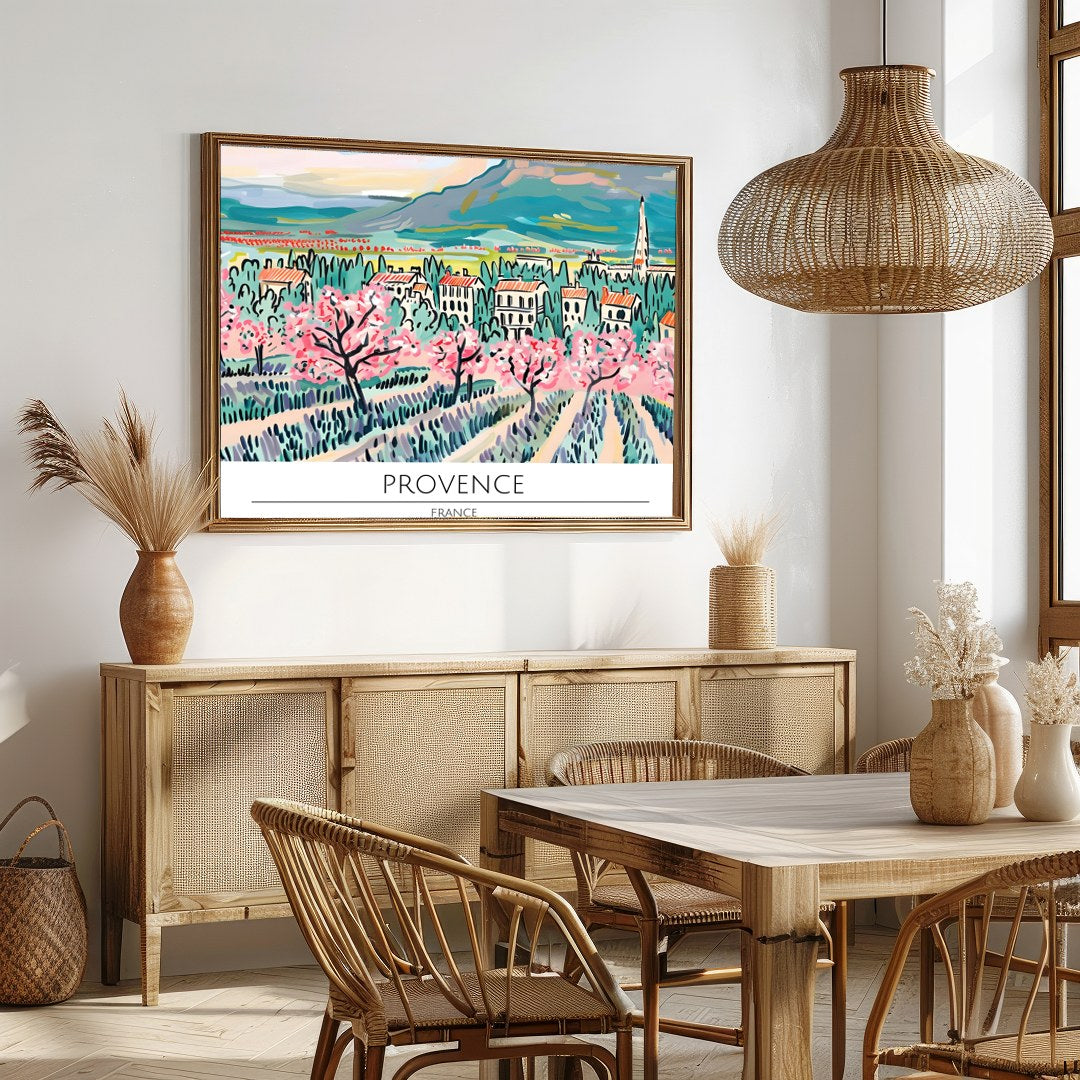 Elevate your living space with this exquisitely vibrant portrayal of Provence in spring. The for Dining