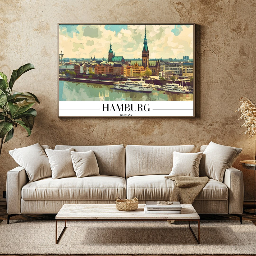 Capture the charm of Hamburg with this stunning skyline artwork, perfect for those with a love for for Family Room