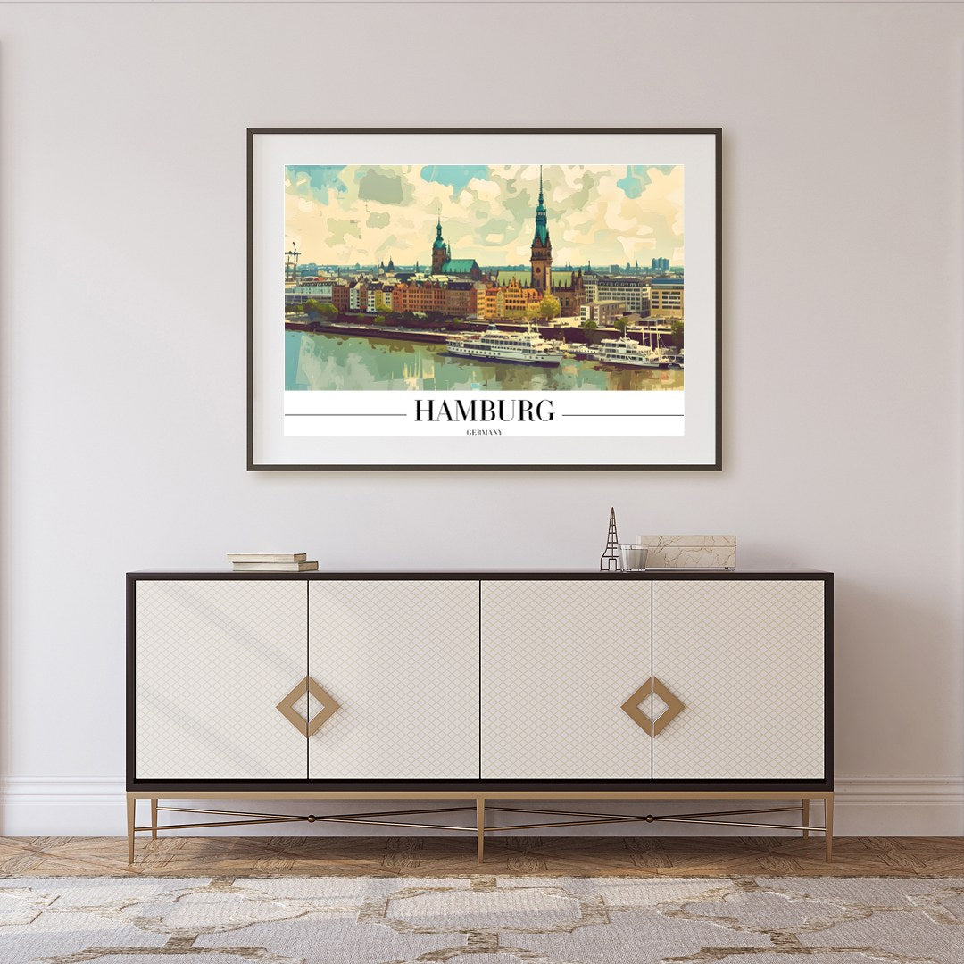 Capture the charm of Hamburg with this stunning skyline artwork, perfect for those with a love for for Foyer