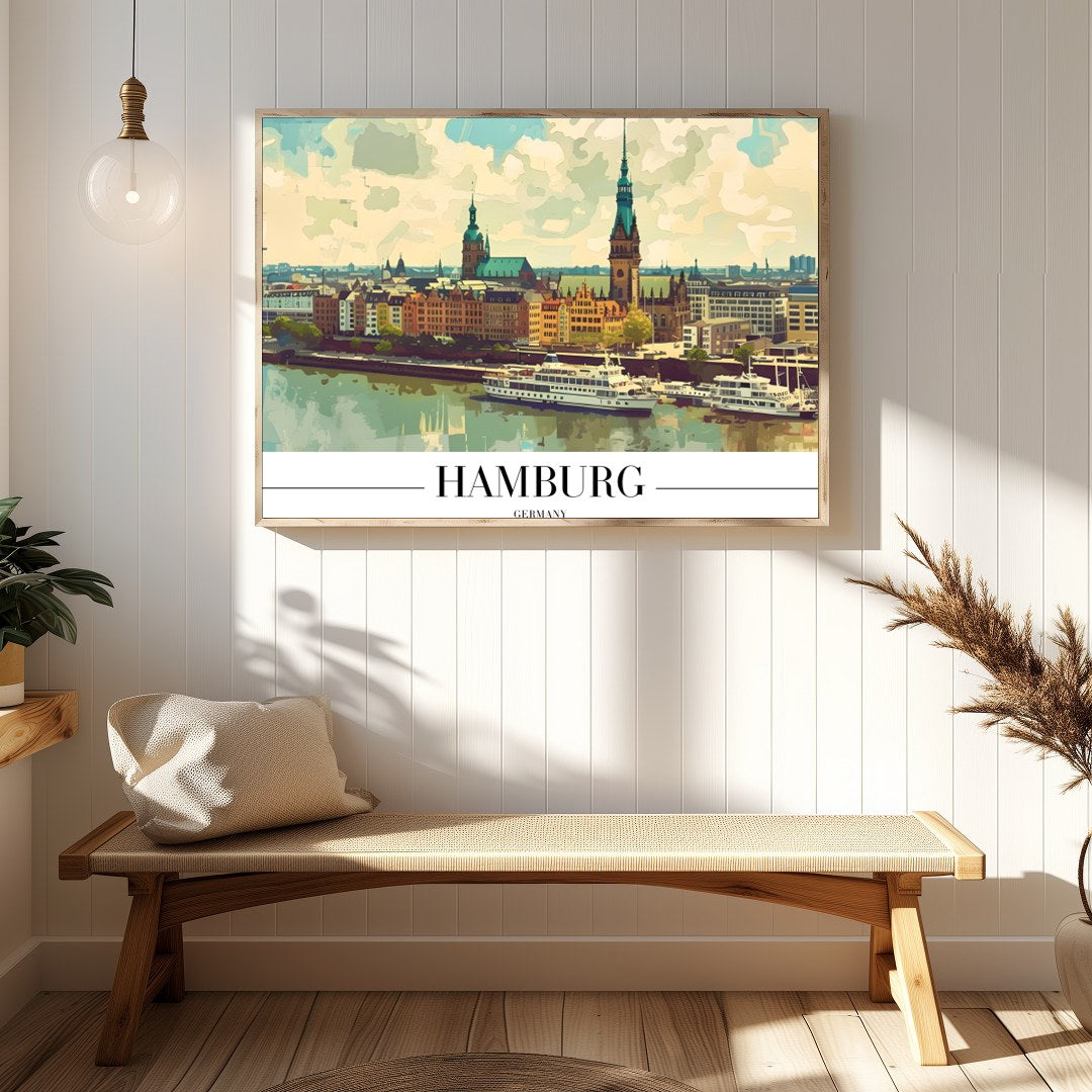 Capture the charm of Hamburg with this stunning skyline artwork, perfect for those with a love for for Hallway