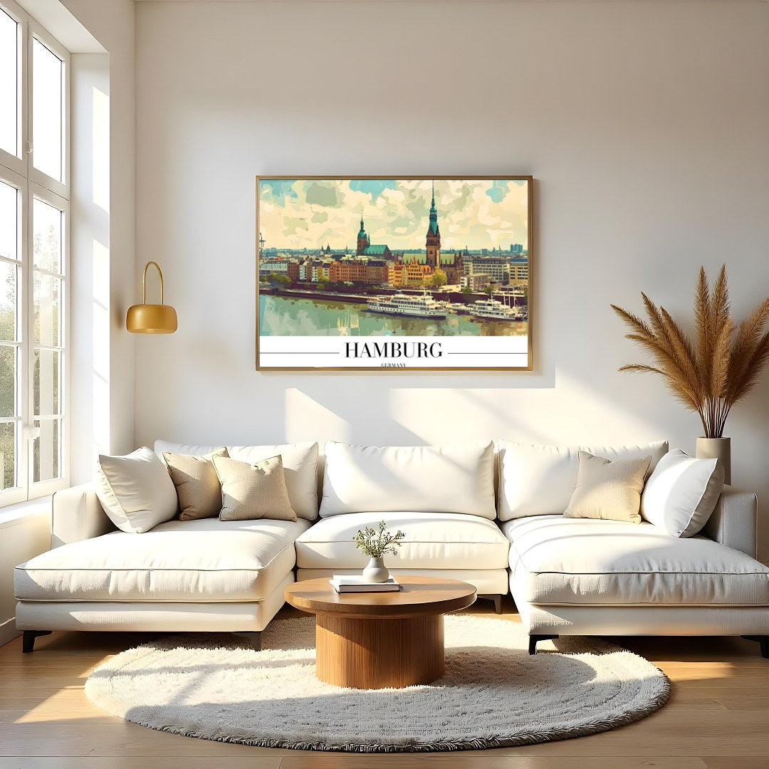 Capture the charm of Hamburg with this stunning skyline artwork, perfect for those with a love for for Living Room