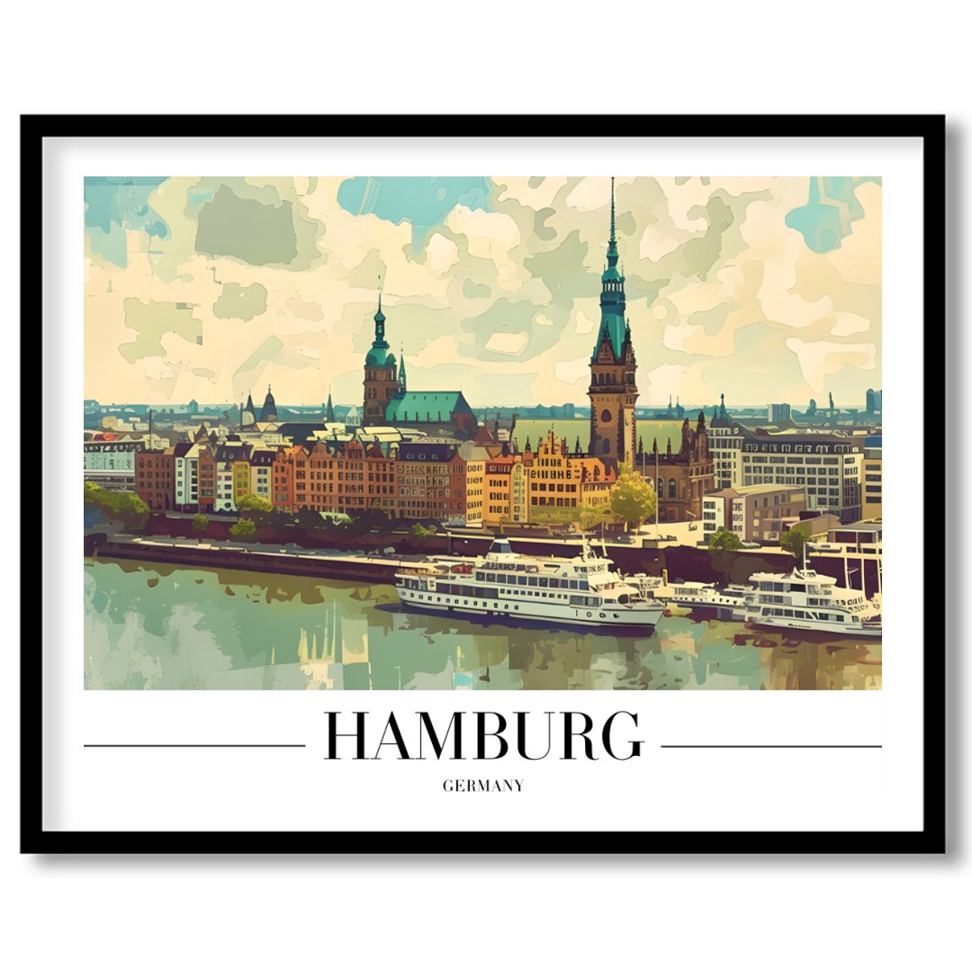 Capture the charm of Hamburg with this stunning skyline artwork, perfect for those with a love for for room