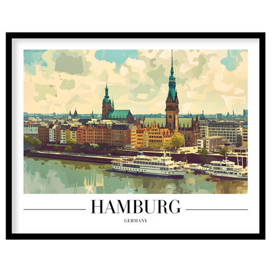 Capture the charm of Hamburg with this stunning skyline artwork, perfect for those with a love for for room