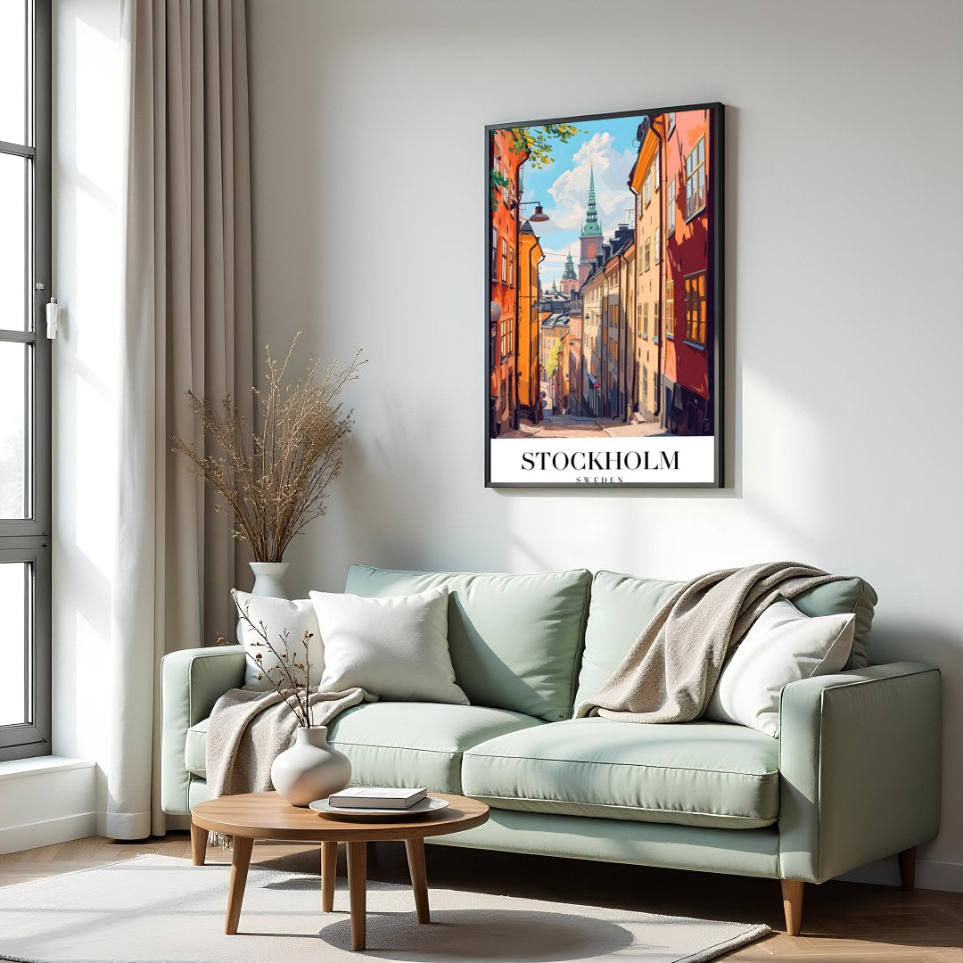 Capture the charm of Stockholm's vibrant streets with this exquisite artwork. Perfectly blending for Hall