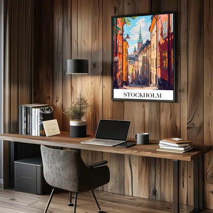 Capture the charm of Stockholm's vibrant streets with this exquisite artwork. Perfectly blending for Study and Office