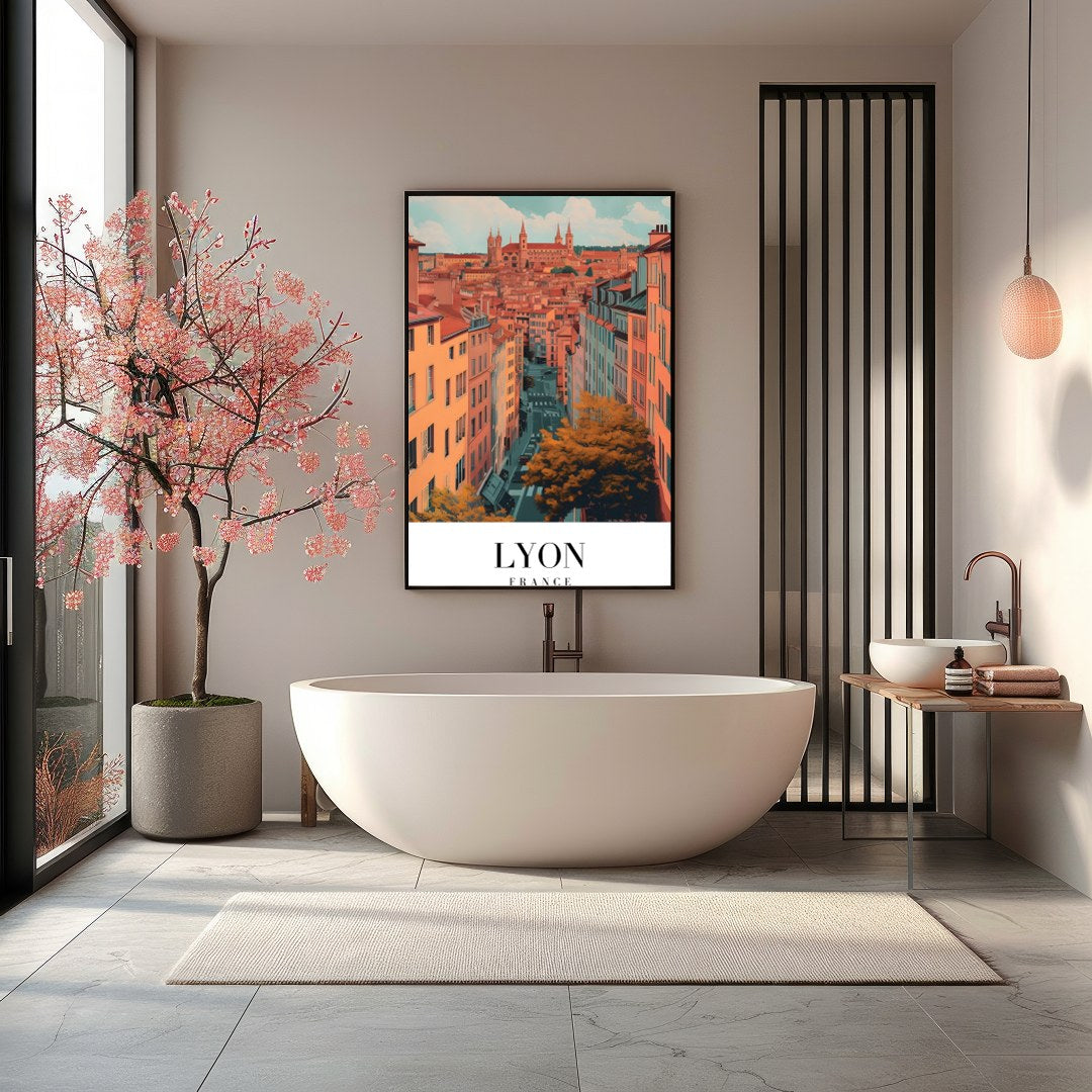 Capture the enchanting streets of Lyon with this vibrant wall art. Featuring a detailed view of the for Bathroom