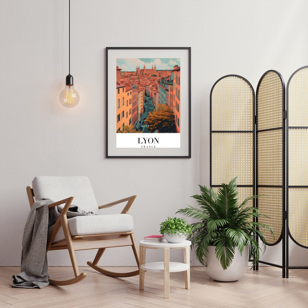 Capture the enchanting streets of Lyon with this vibrant wall art. Featuring a detailed view of the for Foyer
