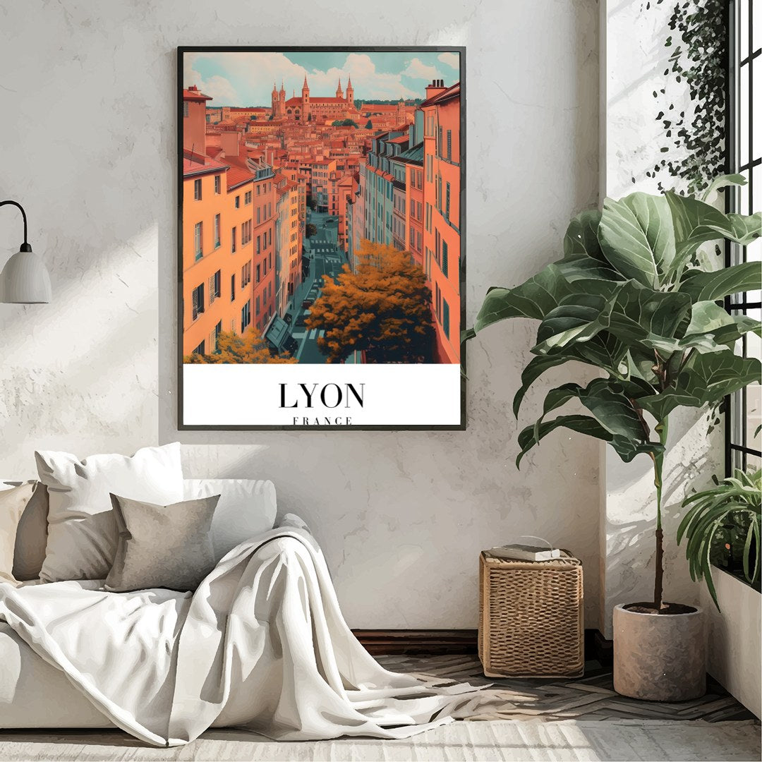 Capture the enchanting streets of Lyon with this vibrant wall art. Featuring a detailed view of the for Living Room