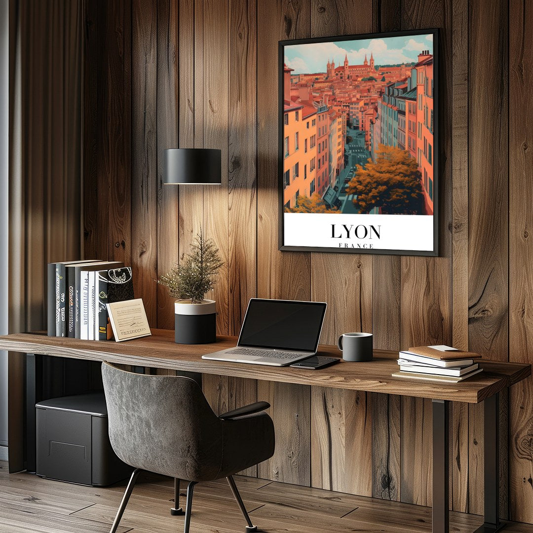Capture the enchanting streets of Lyon with this vibrant wall art. Featuring a detailed view of the for Study and Office