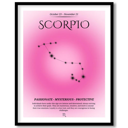 This poster features the Scorpio zodiac sign, covering the birth dates from October 23 to November … for house