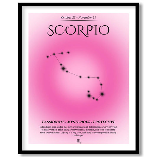 This poster features the Scorpio zodiac sign, covering the birth dates from October 23 to November … for house