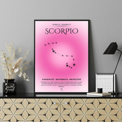 This poster features the Scorpio zodiac sign, covering the birth dates from October 23 to November … for office