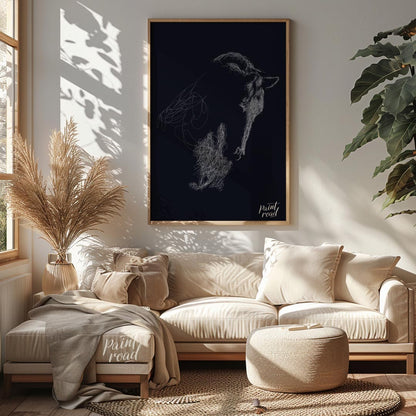 This unique abstract piece features the outline of a goat's head, formed entirely from a swirling m… for living room
