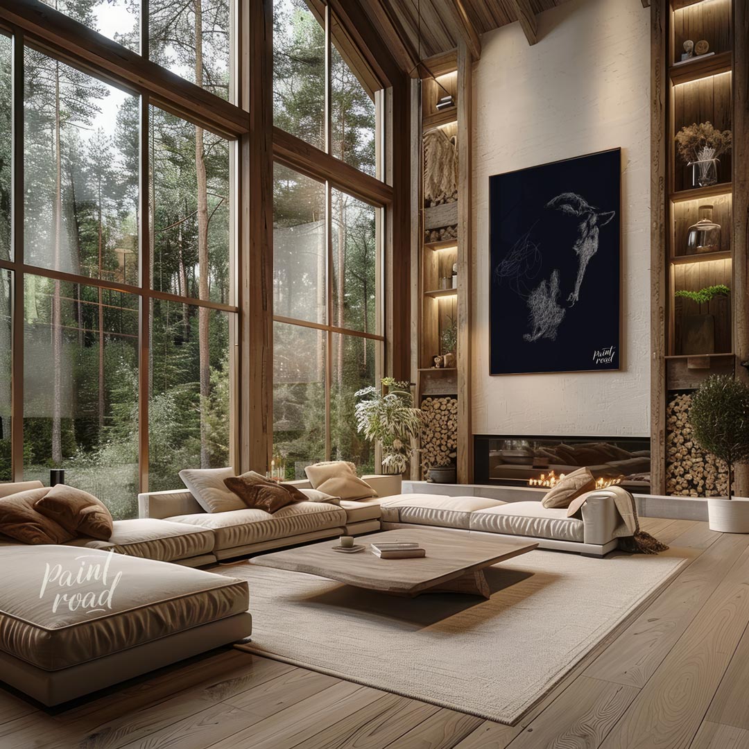 This unique abstract piece features the outline of a goat's head, formed entirely from a swirling m… for living room