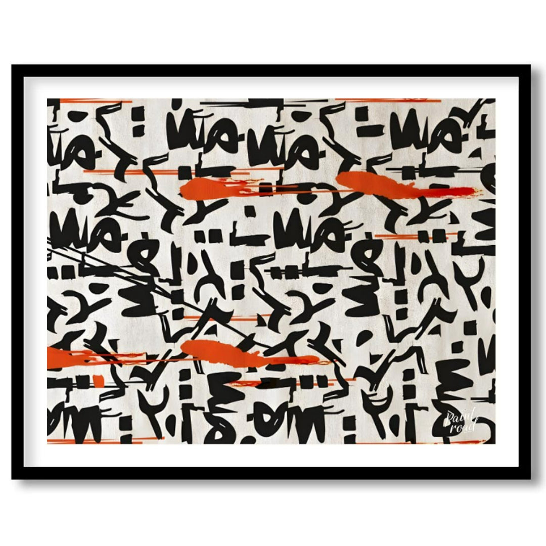 """Scribbled Rhythms"" presents a dynamic abstract pattern featuring bold black scribbles and vibra… for lovely house