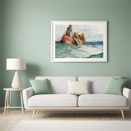 Experience the serene world of maritime life with this captivating artwork. Depicting fishermen at for Hall