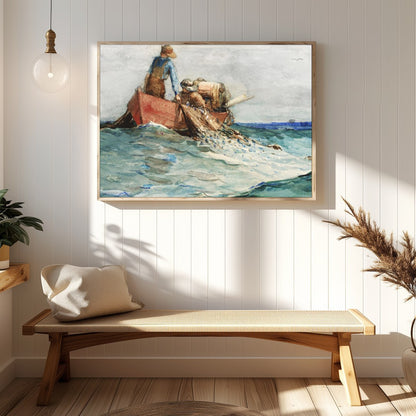 Experience the serene world of maritime life with this captivating artwork. Depicting fishermen at for Hallway