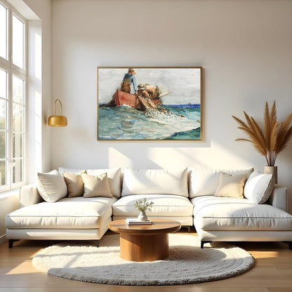 Experience the serene world of maritime life with this captivating artwork. Depicting fishermen at for Living Room