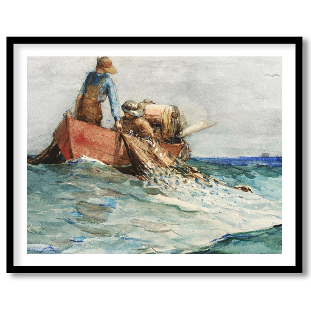 Experience the serene world of maritime life with this captivating artwork. Depicting fishermen at for nook