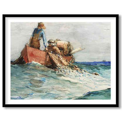 Experience the serene world of maritime life with this captivating artwork. Depicting fishermen at for nook