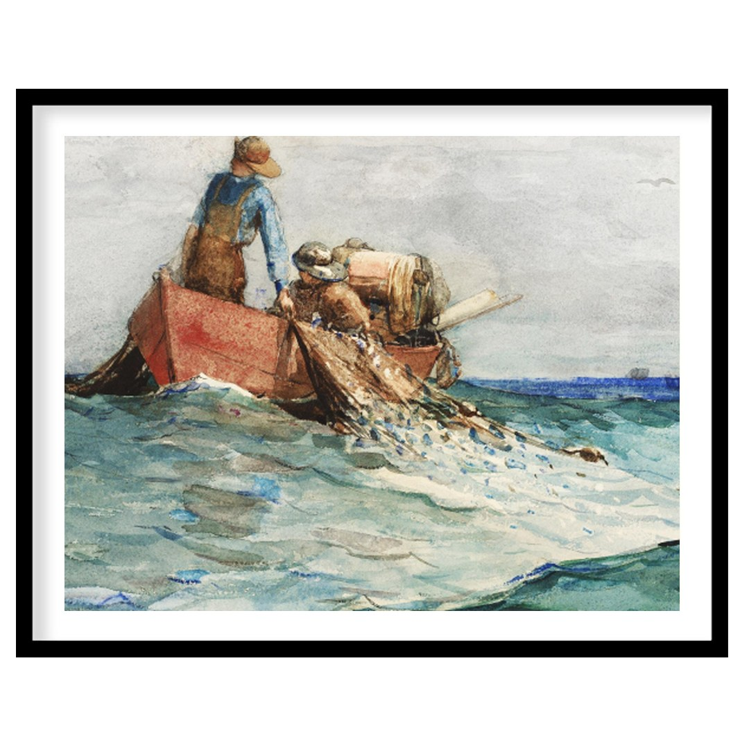 Experience the serene world of maritime life with this captivating artwork. Depicting fishermen at for nook