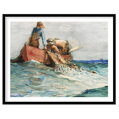 Experience the serene world of maritime life with this captivating artwork. Depicting fishermen at for nook
