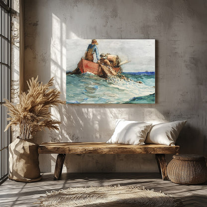 Experience the serene world of maritime life with this captivating artwork. Depicting fishermen at for Veranda