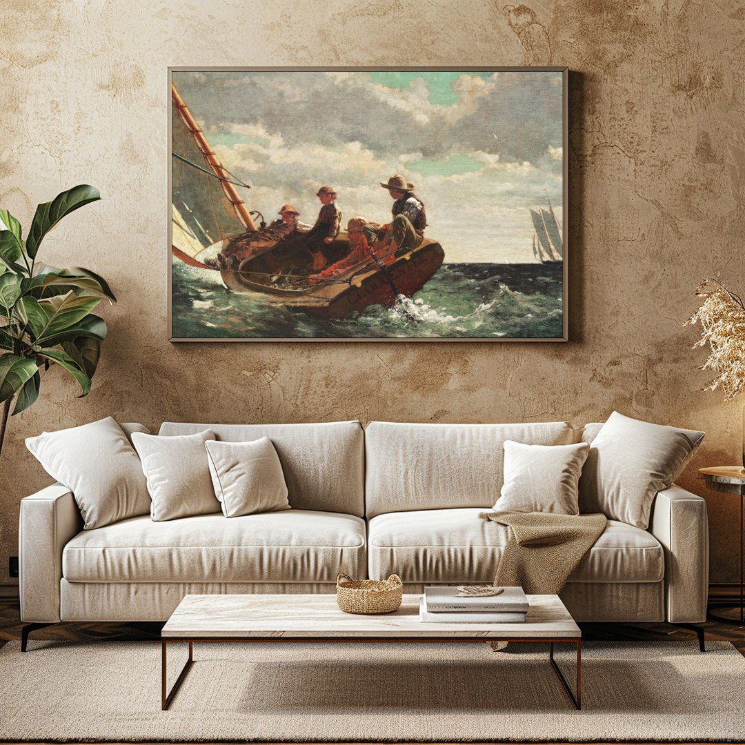 Capture the spirit of adventure with this exquisite depiction of seafarers navigating a choppy sea. for Family Room