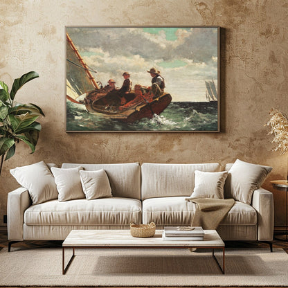 Capture the spirit of adventure with this exquisite depiction of seafarers navigating a choppy sea. for Family Room