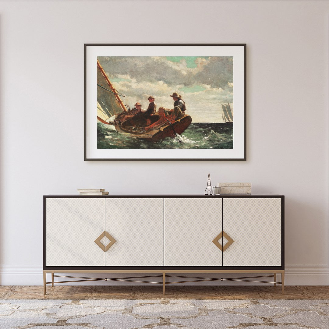 Capture the spirit of adventure with this exquisite depiction of seafarers navigating a choppy sea. for Foyer