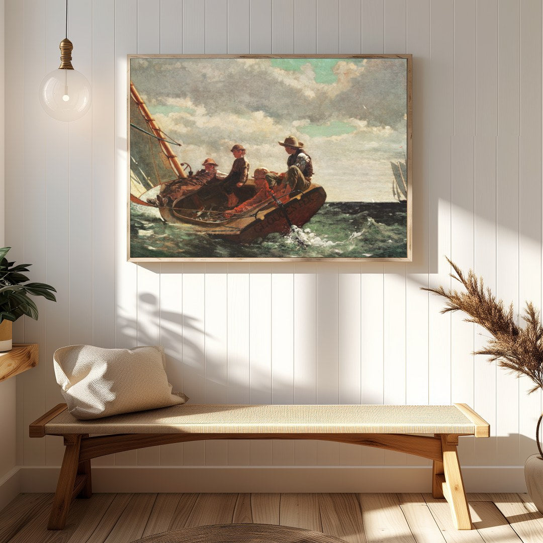 Capture the spirit of adventure with this exquisite depiction of seafarers navigating a choppy sea. for Hallway