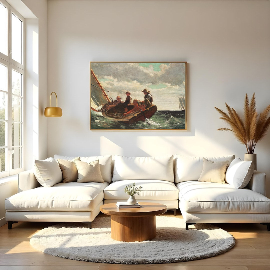 Capture the spirit of adventure with this exquisite depiction of seafarers navigating a choppy sea. for Living Room