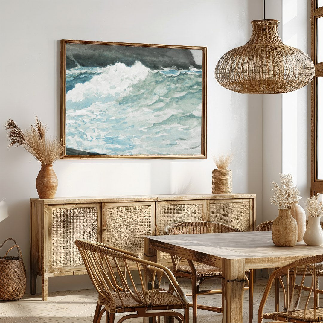 Capture the raw beauty and power of the ocean with this stunning piece, portraying the dynamic for Dining