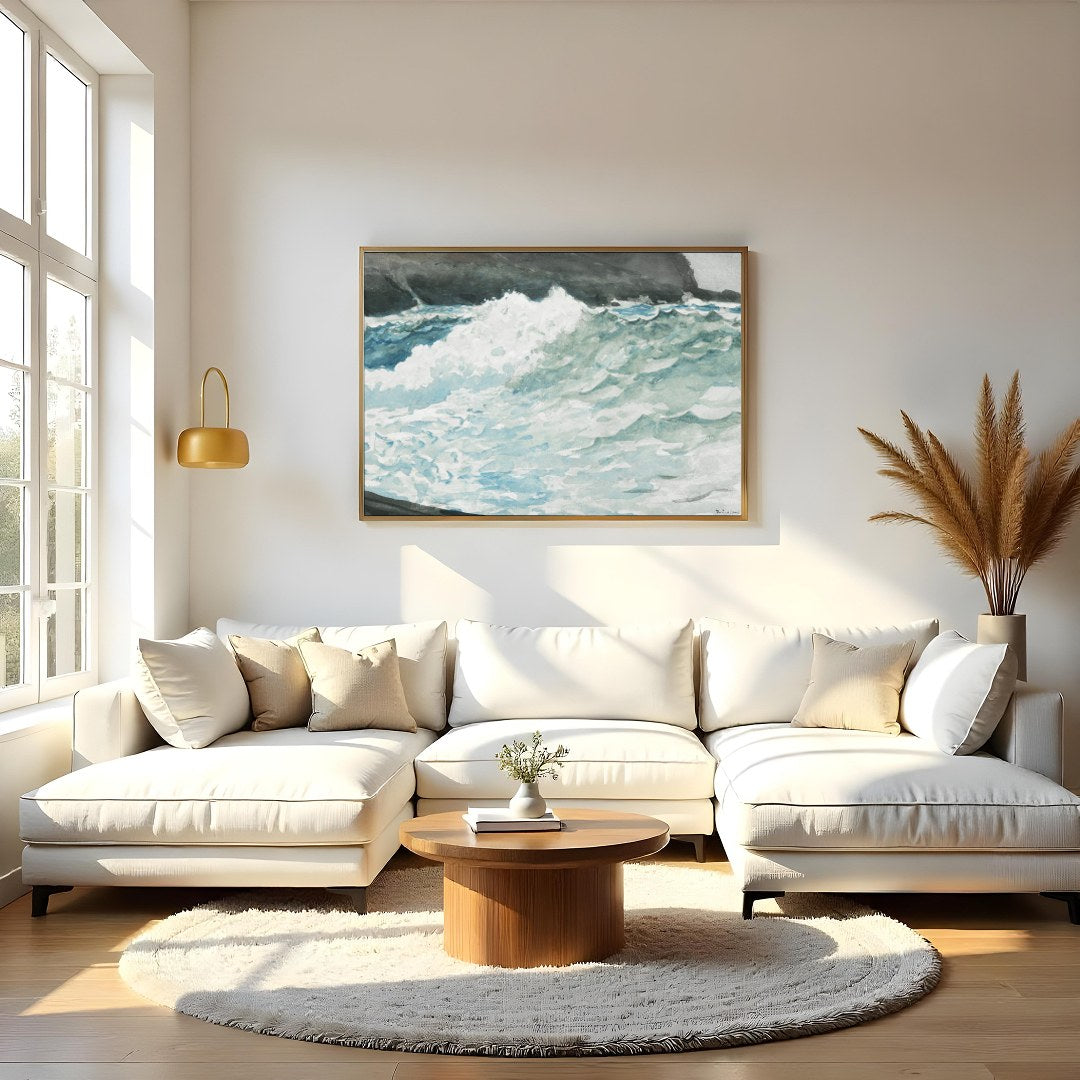Capture the raw beauty and power of the ocean with this stunning piece, portraying the dynamic for Living Room