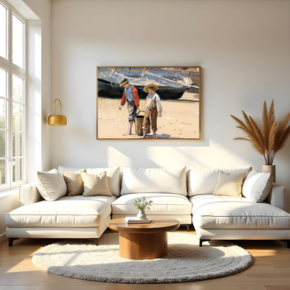 Capture the innocence of youth with this charming artwork depicting two children engaged in a for Living Room