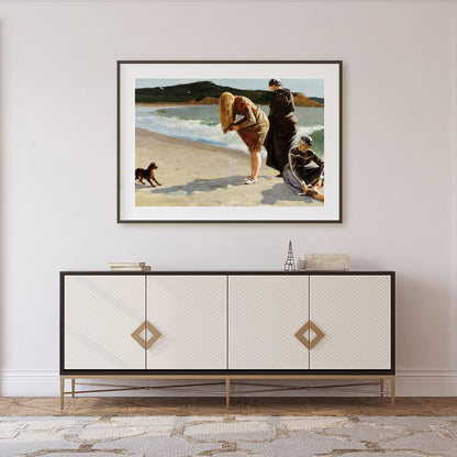 Capture the serene beauty of a day by the sea with this exquisite artwork. Featuring three figures for Foyer