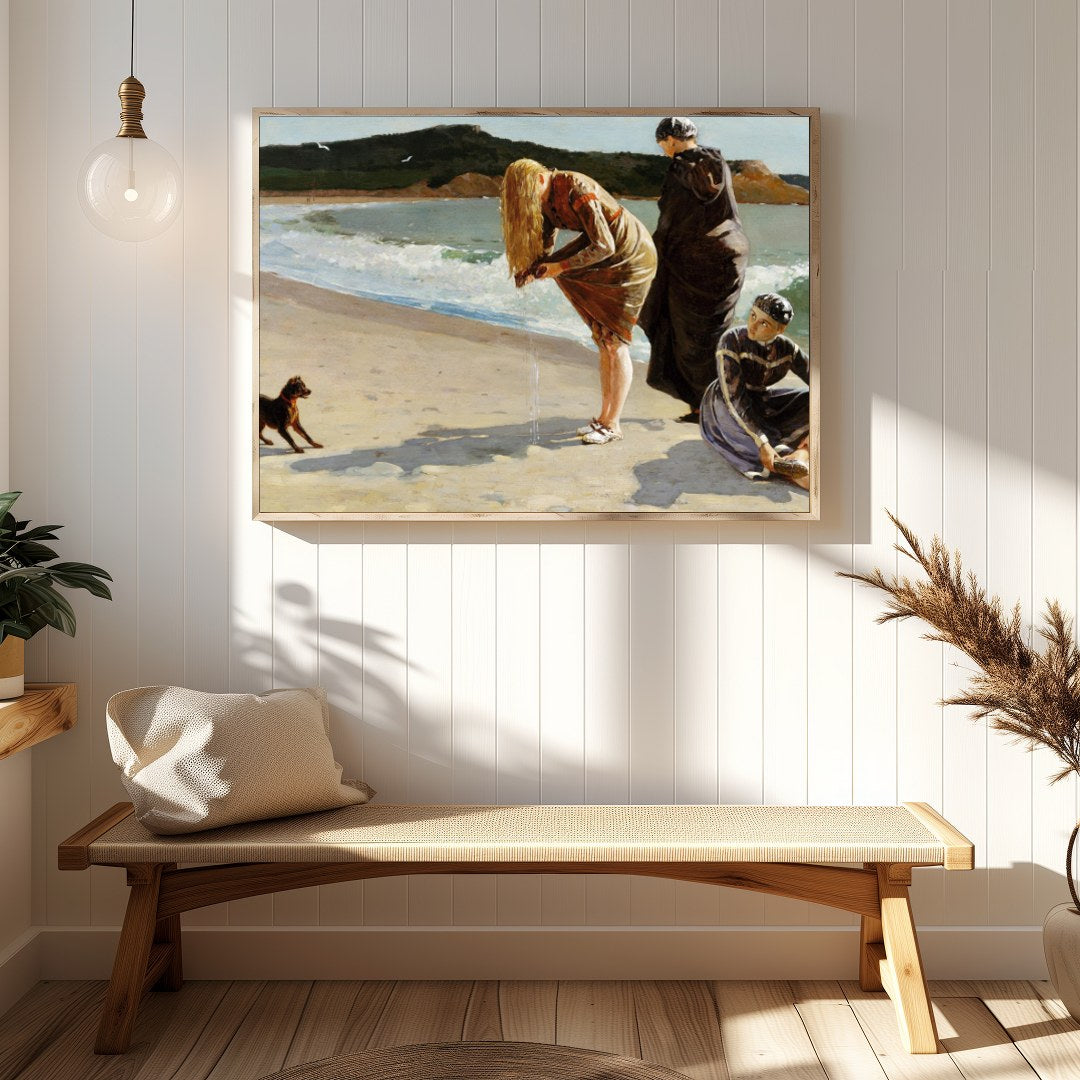 Capture the serene beauty of a day by the sea with this exquisite artwork. Featuring three figures for Hallway