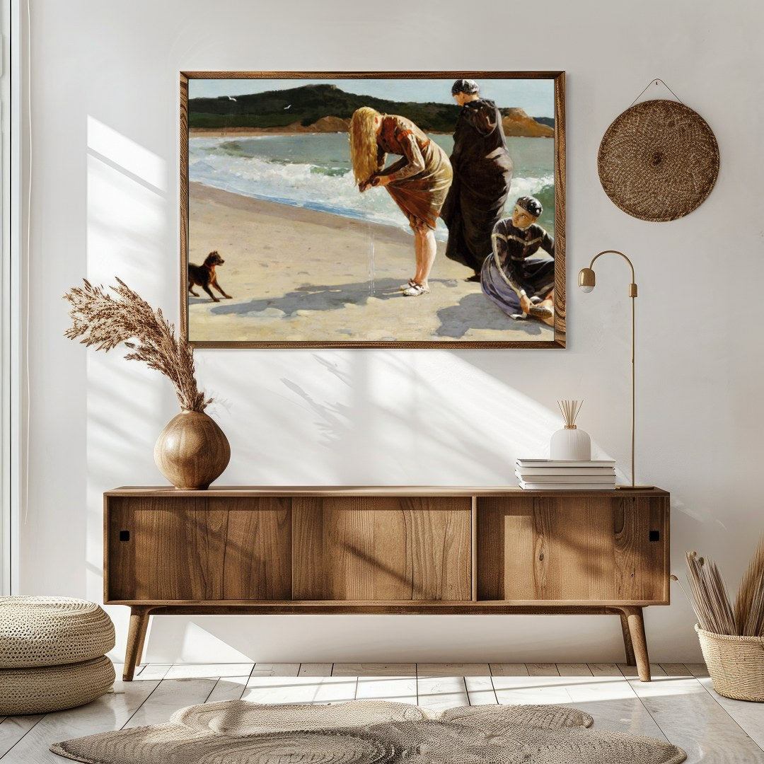 Capture the serene beauty of a day by the sea with this exquisite artwork. Featuring three figures for Sitting Area