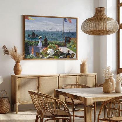 Immerse yourself in coastal serenity with this exquisite artwork capturing a leisurely seaside for Dining