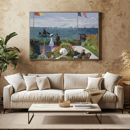 Immerse yourself in coastal serenity with this exquisite artwork capturing a leisurely seaside for Family Room