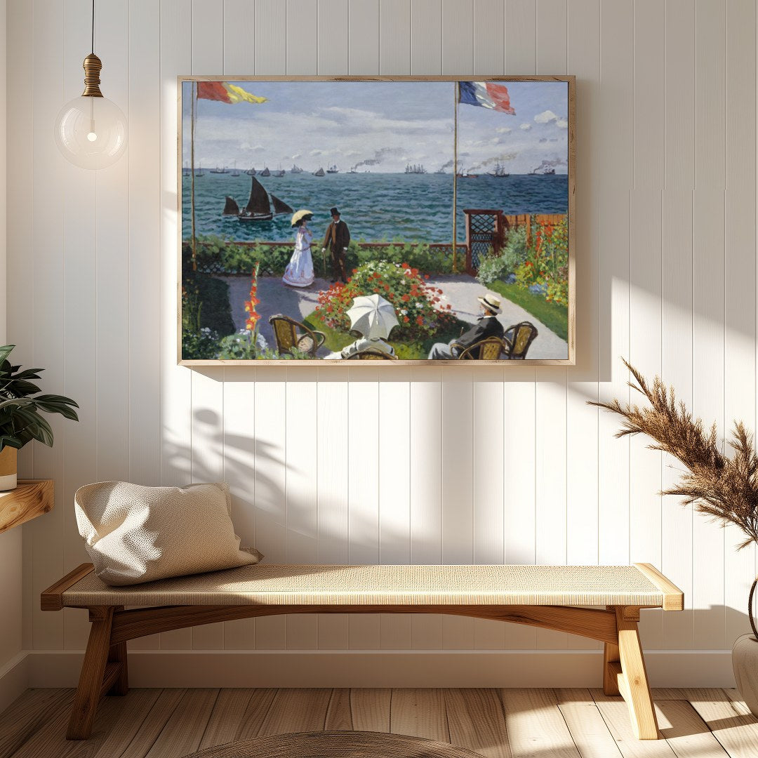 Immerse yourself in coastal serenity with this exquisite artwork capturing a leisurely seaside for Hallway