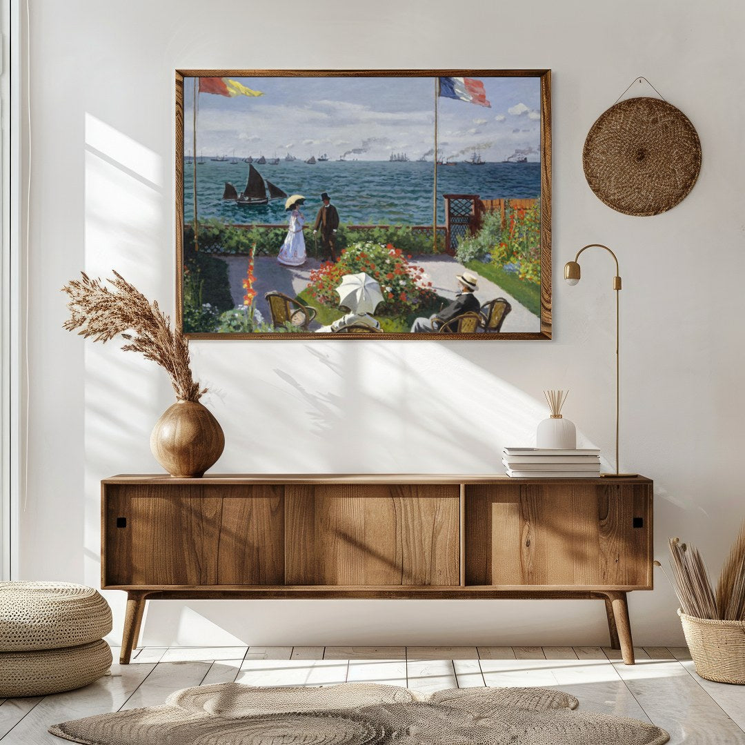 Immerse yourself in coastal serenity with this exquisite artwork capturing a leisurely seaside for Sitting Area