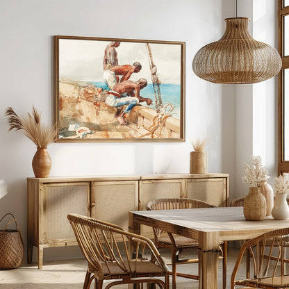 Capture the essence of nautical life with this stunning watercolor piece. It vividly portrays three for Dining