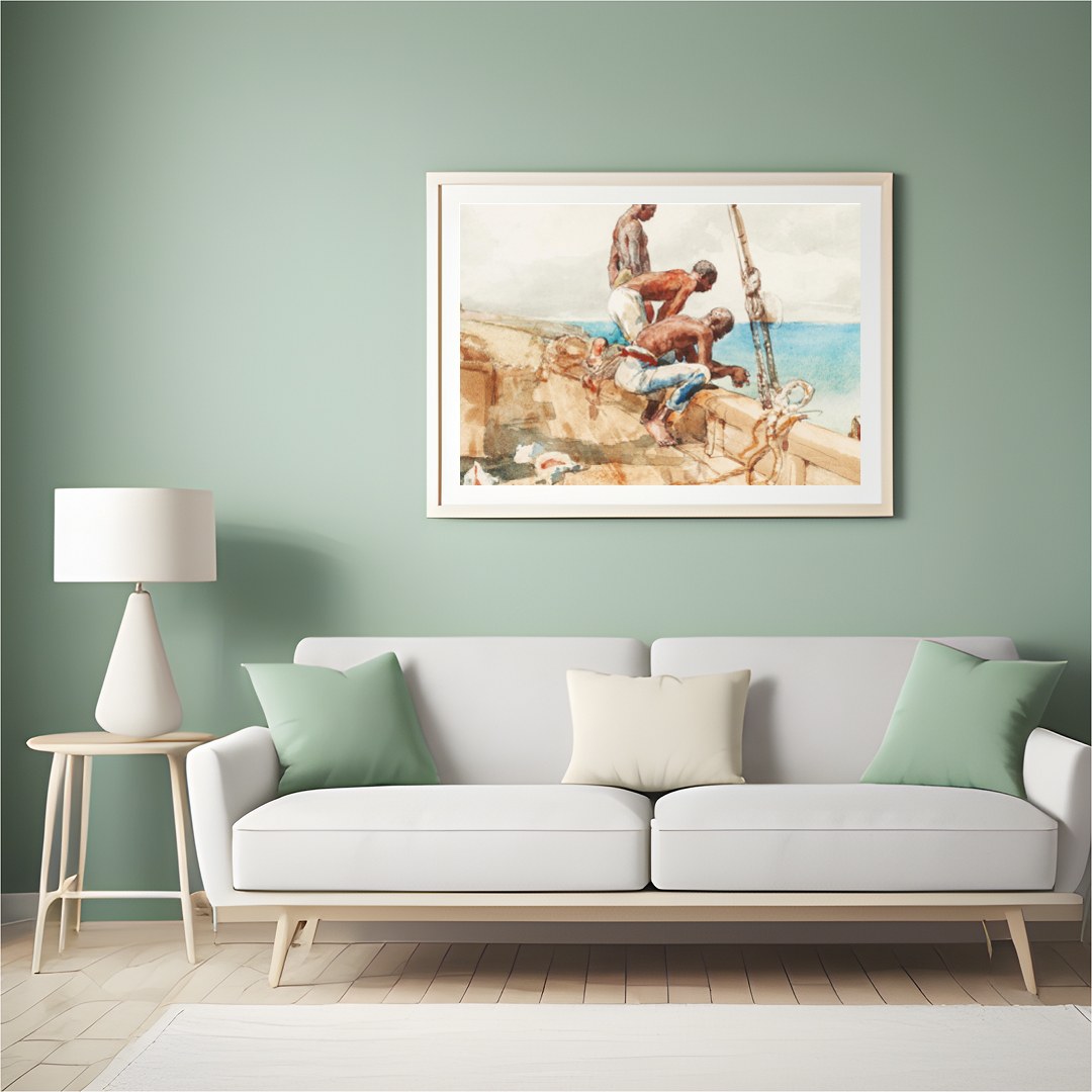 Capture the essence of nautical life with this stunning watercolor piece. It vividly portrays three for Hall
