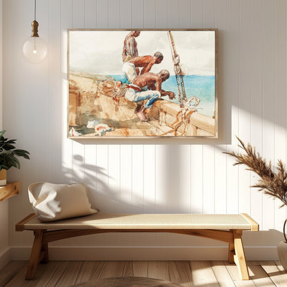Capture the essence of nautical life with this stunning watercolor piece. It vividly portrays three for Hallway