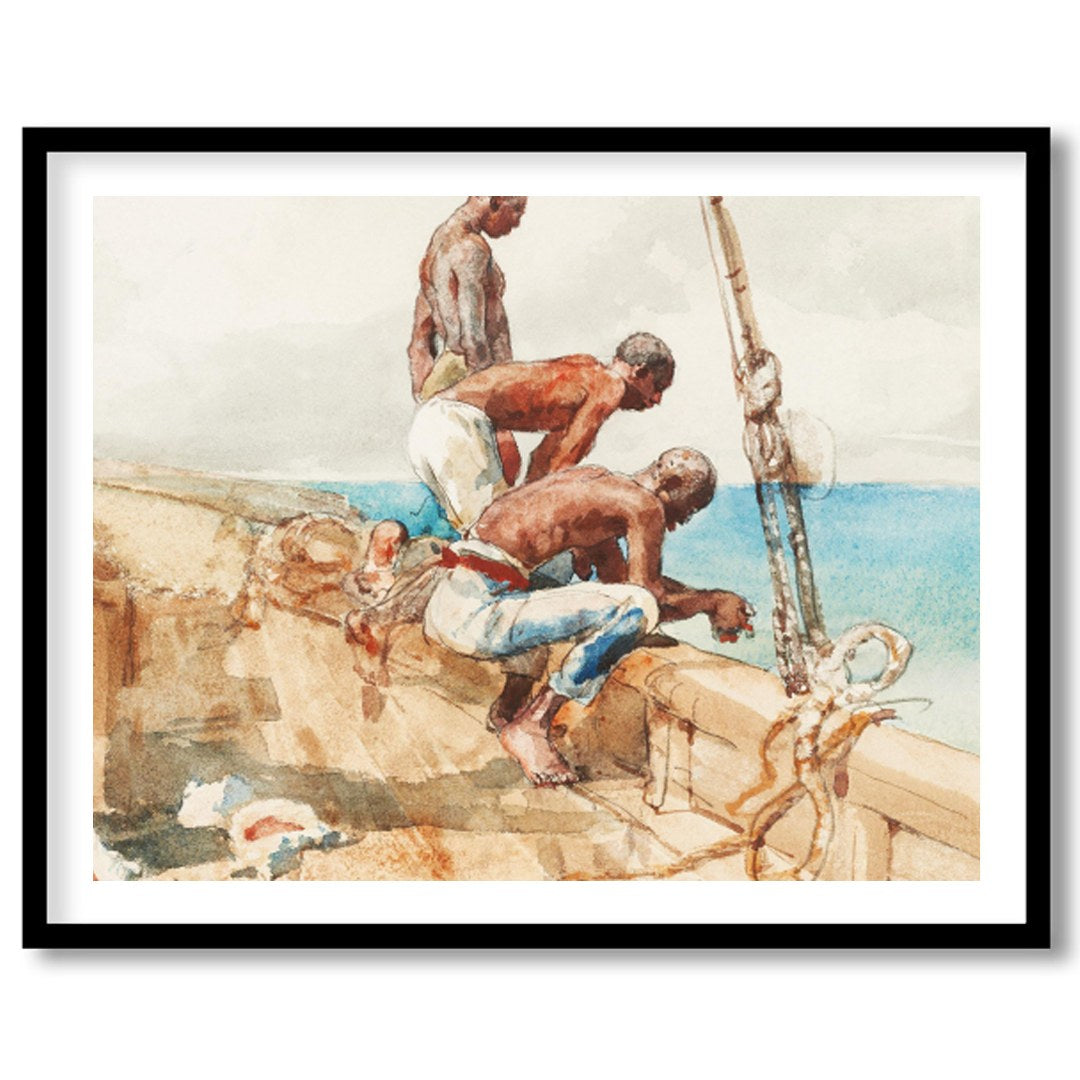 Capture the essence of nautical life with this stunning watercolor piece. It vividly portrays three for studio