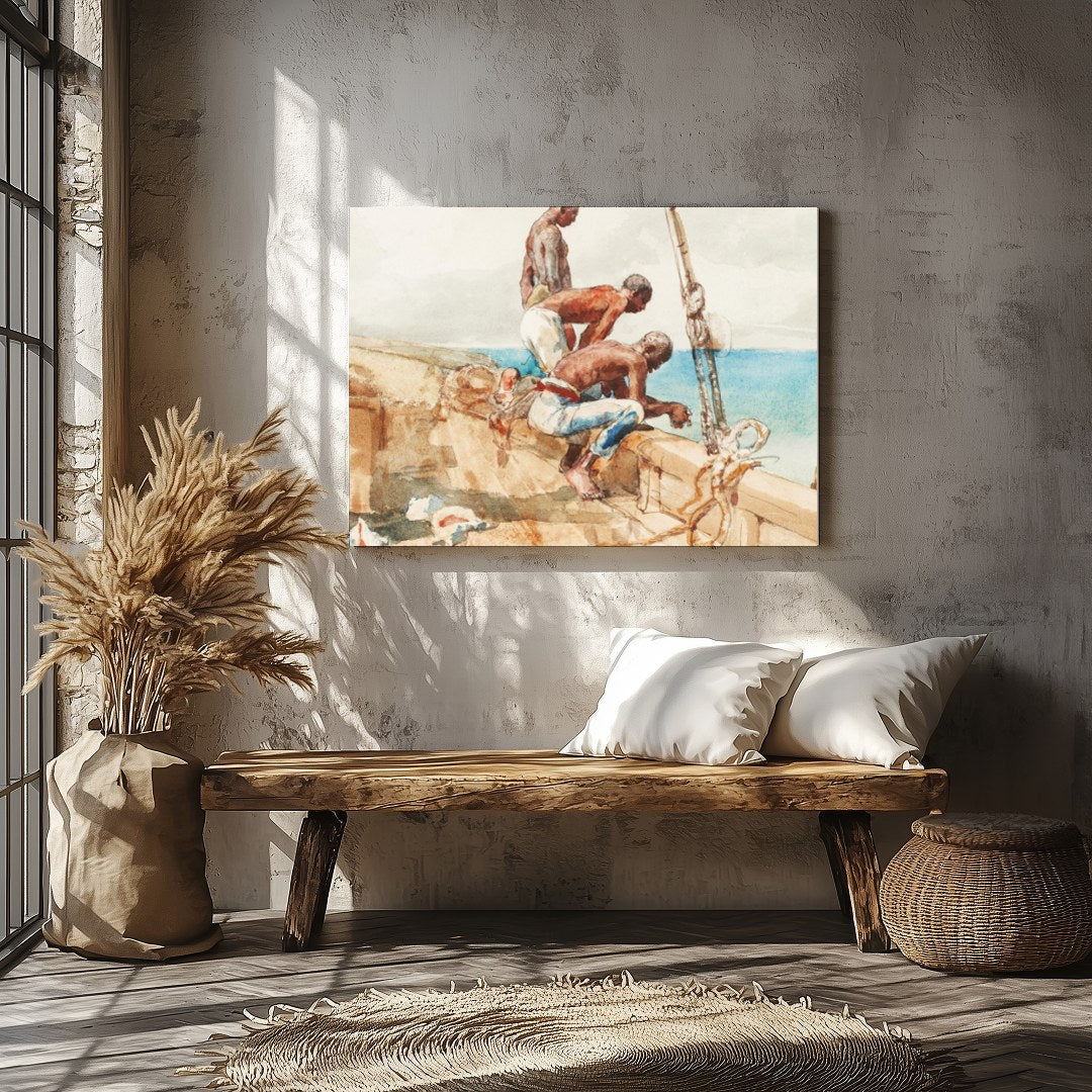 Capture the essence of nautical life with this stunning watercolor piece. It vividly portrays three for Veranda