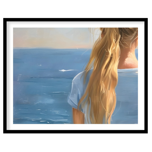 Seaside Serenity captures a tranquil moment of quiet reflection as a young woman gazes out at the e… for abode