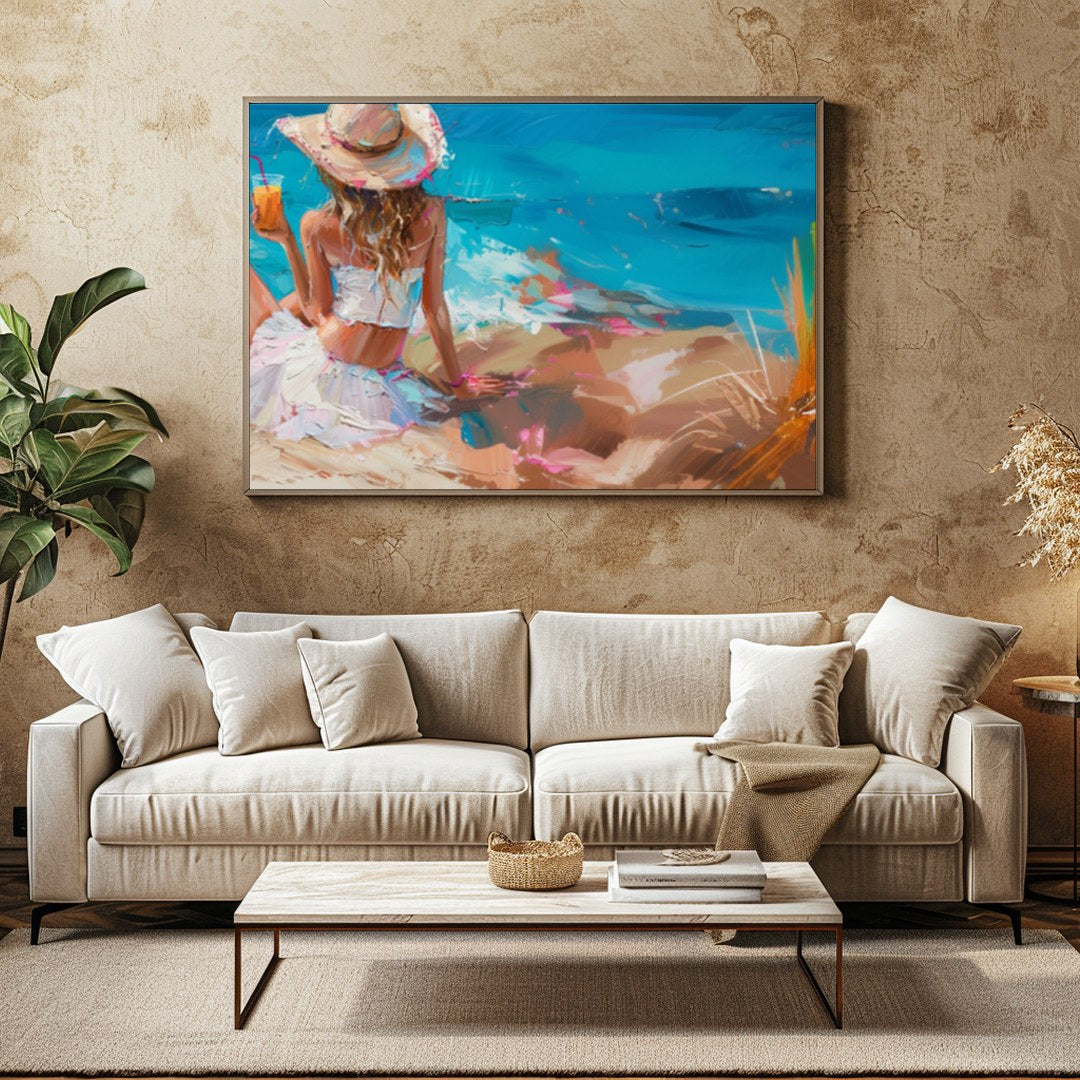 Embrace the tranquil beauty of the coast with 'Seaside Serenity.' This captivating piece captures for Family Room