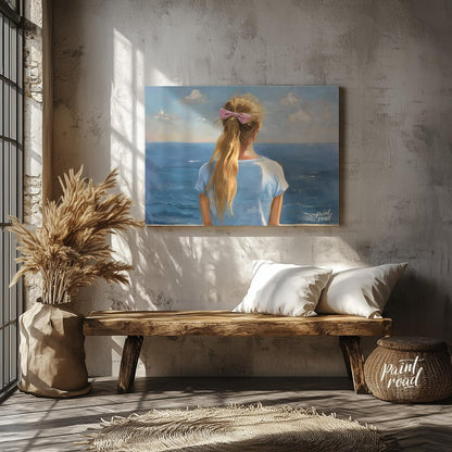 Seaside Serenity captures a tranquil moment of quiet reflection as a young woman gazes out at the e… for hallway